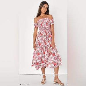Lulus Floral Print Off Shoulder Dress